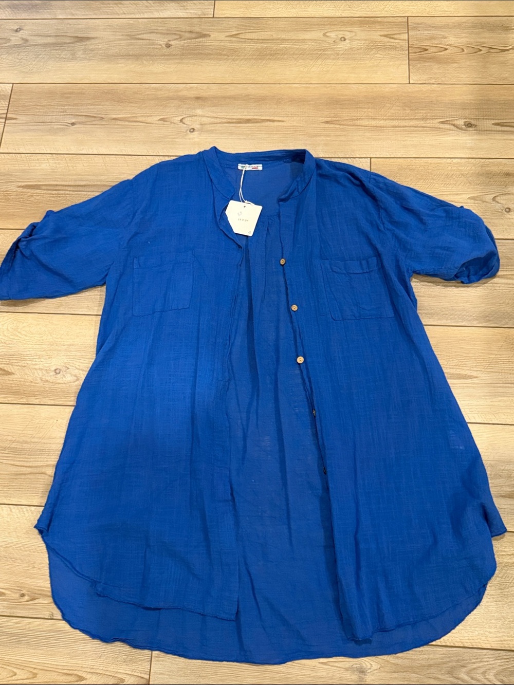 Blue  Lightweight Button-Up linen cover up